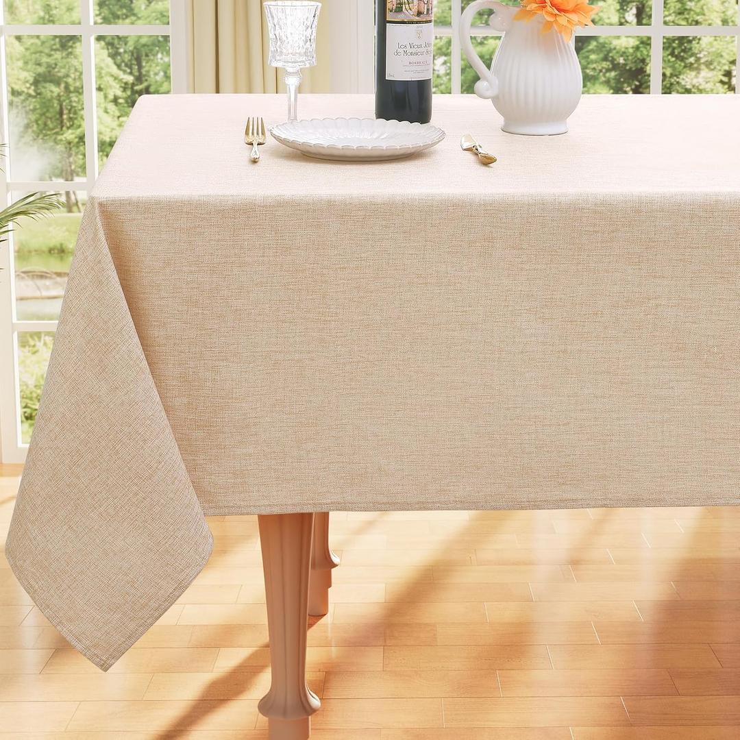 Smiry Rectangle Faux Champagne Table Cloth, Waterproof Burlap Fabric Tablecloth, Washable Decorative Farmhouse Table Covers for Kitchen, Dining, Parties, 60x120, Champagne