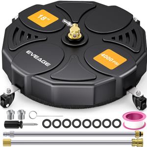 EVEAGE 18" Pressure Washer Surface Cleaner Attachment with Wheels, 4000 PSI Power Washer Accessory with 1/4" Quick-Connect, 2 Extension Wand for Driveways Sidewalks Patios Cleaning, BK18