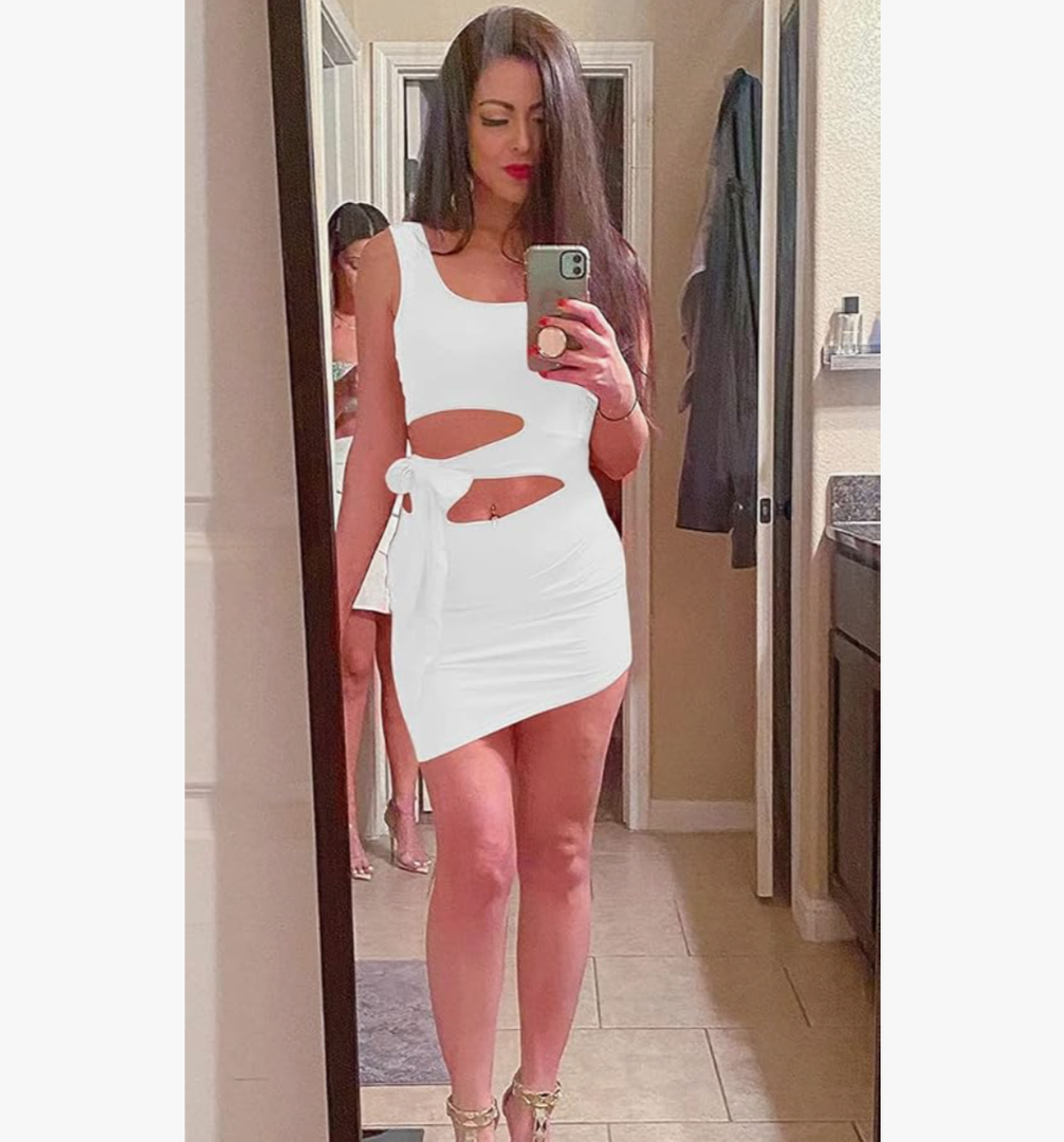 Womens Sexy Bodycon Cut Out Sleeveless Outfit Mini Club Tank Dress. Size S