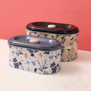 Tin Cookie Snack Jars Biscuit Storage Tin Canister Cookie Jar Home Kitchen Food Gifts Storage Containers with Lid for Biscuit Cookie Chocolates Toddler | Food-Safe (Floral D)
