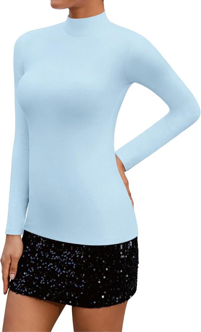 SHEIUGU Womens Mock Turtleneck Long Sleeve Sleeveless Tops Stretch Fitted Underwear Layer Tee Shirts Tops (Small)