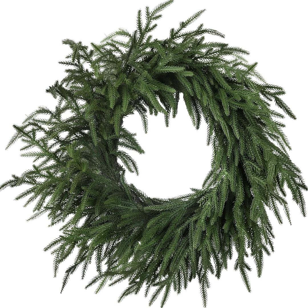 Artgar 24 Inch Christmas Pine Wreath Christmas Wreaths for Front Door, Real Touch Artificial Green Pine Wreath for Home Indoor Outdoor Wall Window Porch Farmhouse Winter Decor