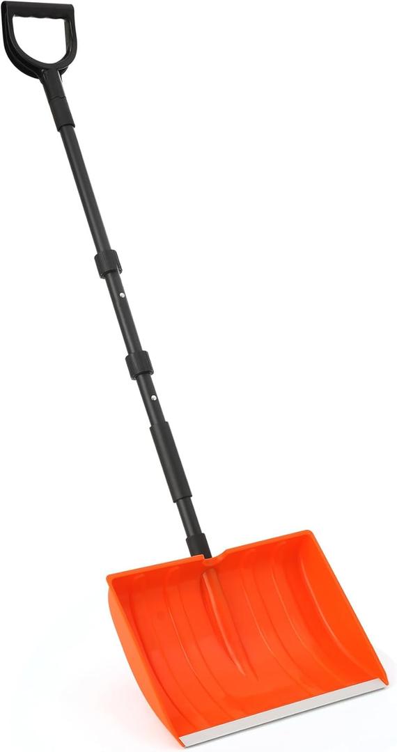 Yocada Snow Shovel 55" Long for Home Garage Driveway Snow Removal with D-Grip Handle Aluminum Strip Large Capacity Orange Shovel for Garden Car Camping Outdoor