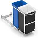 simplehuman 35 Liter / 9.3 Gallon Dual Compartment Under Counter Kitchen Cabinet Pull-Out Recycling Bin and Trash Can, Chrome
