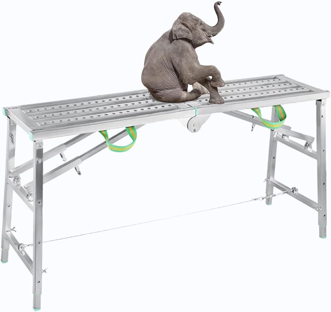 Scaffolding Equipment, Step Ladders, Portable Multipurpose Folding Scaffolding Work Platform Scaffold Tower Ladder Stool Bench Adjustable Height, Galvanized Steel Welding, 800 Lbs Maximum Load (5.91ft)