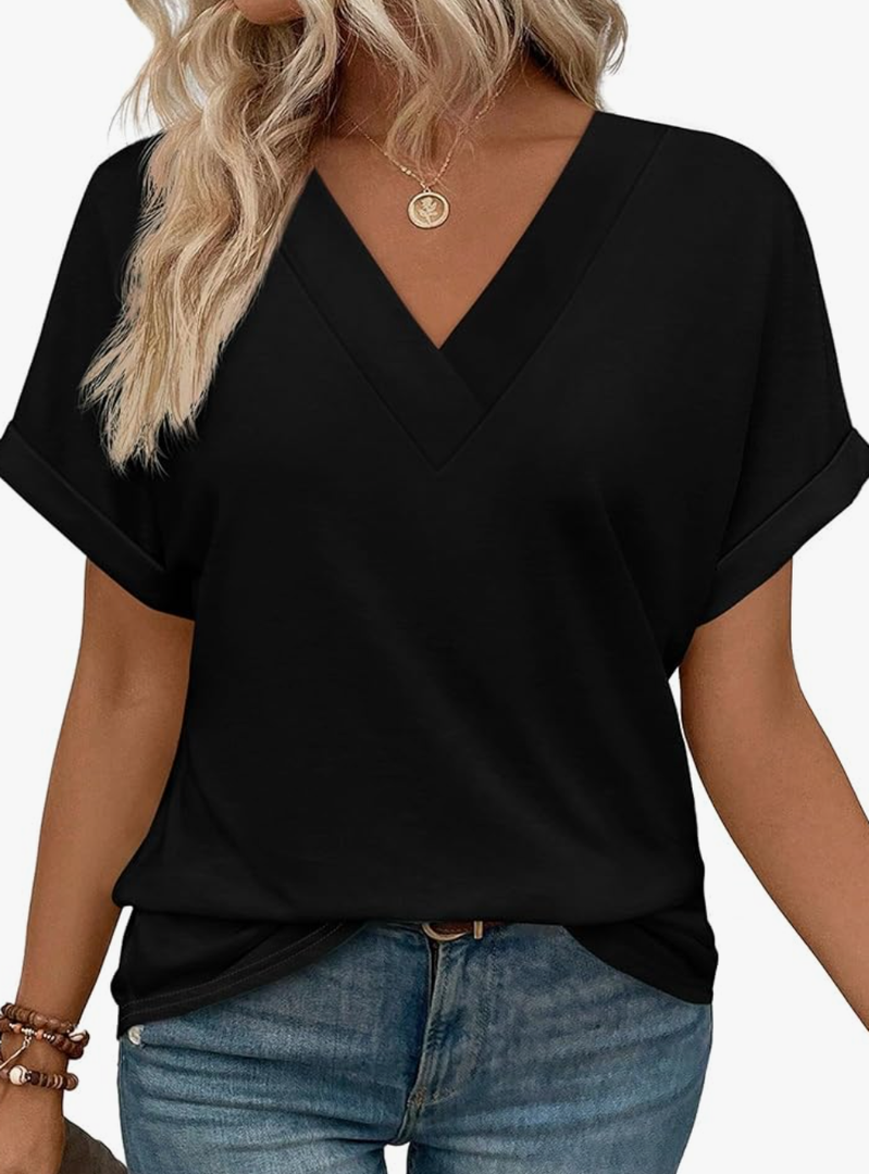 Womens Summer Tops Short Dolman Sleeve Shirts 2025 Fashion V Neck Outfits Clothes, S