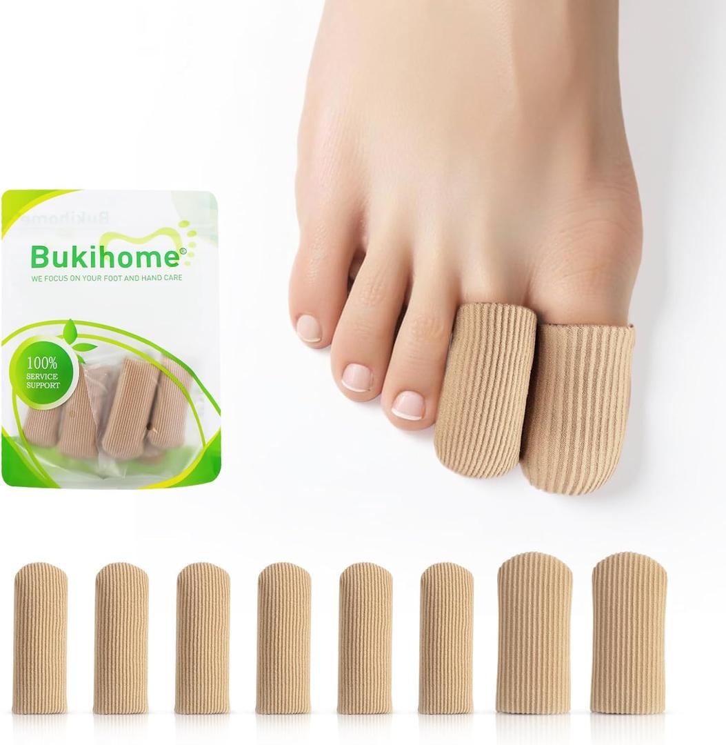 Bukihome 8 PCS Toe Protectors, Silicone Toe Caps Closed Toe Surface Fabric Sleeve Protectors, Prevent Pain Relief for Corns, Blisters and Ingrown Toenails (2PCS Large Size+ 6PCS Medium Size)[Upgrade] (8 Piece Set)