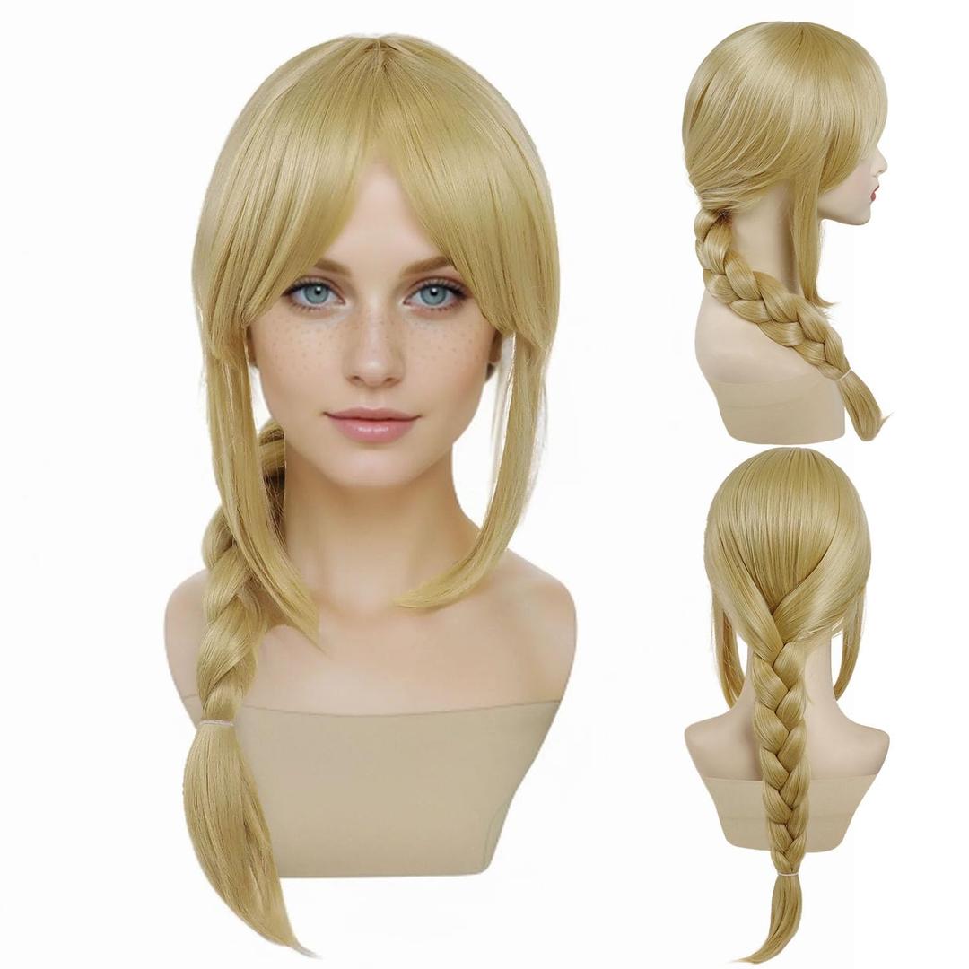 GNIMEGIL Applejack Wig Cosplay Cowgirls Wigs for Women 25 inch Long Blonde Wig with Bangs and Ponytails Halloween Pony Costume Party Anime Cosplay Astrid Wigs Christmas Outfit Synthetic Dressing Up