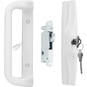 White Patio Door Handle Set with Cylinder Lock,Suitable for Replacement Sliding Patio Doors Lock 3-15/16Screw Hole Spacing.Choices That Add a Unique to Your Patio Glass Sliding Door.