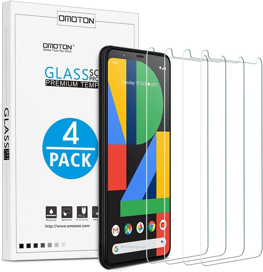 OMOTON [4 Pack] Screen Protector Compatible with Google Pixel 4XL, Tempered Glass Screen Protector for Google Pixel 4 XL 2019 Released, Scratch Resistant/Case Friendly (4 XL-6.3 Inch)