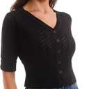 Women's Cotton Cropped Cardigan, Soft Short Sleeve V-Neck Casual Lightweight Cover Up Knit Sweater for Dresses (Black, XXXL)