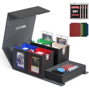 Card Deck Box for MTG with Commander Display, 5 in 1 Trading Card Storage Box Fits 400+ Double-sleeved Cards, Removable Deck Case for TCG/Sports Cards with Dice Tray, 4 Magnetic Card Holders(Colorful)