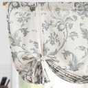 jinchan Tie Up Valance Curtain Floral Linen Gray for Windows Farmhouse 45 Inch Damask Printed Short Window Treatment Adjustable Length for Kitchen Living Room Light Filtering 1 Panel Grey on Linen