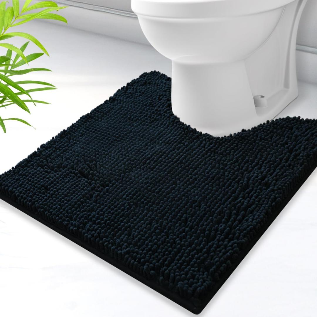 Toilet Rugs U-Shaped,Super Absorbent Chenille Bathroom Rugs and Strong PVC Non-Slip Backing for Toilets Rug Set,Machine Washable,Bath Mats for Bathrooms,20"x 20",Black