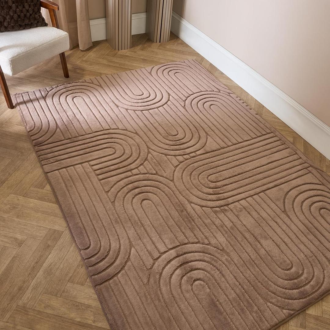 Rugs for Bedroom, Soft Fluffy Arches Tufted Rugs for Living Room Home Decorations Modern Anti Slip Small Rug Low Pile Floor Carpet Runner Rug, Mocha - 80 x 150cm