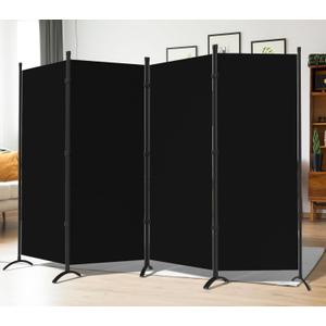 Room Dividers Folding Privacy Screens 4 Panel Partition Screen Steel Frame& Frabic Office Partition for Home Office Dorm Decor Black