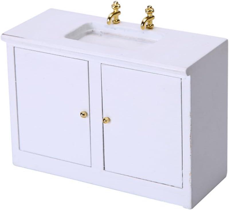 Doll House Kitchen Sink Miniature Cabinet 1/6 Scale Dollhouse Furniture Miniature Dollhouse Wash Basin for Kitchen Bathroom Decor