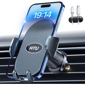 HTU Military-Grade Car Phone Holder,Strongest & Longest Steel-Hook Car Vent Mount, Handsfree 360 Adjustable Automobile Cradle Air Clip Stand for iPhone 17 16 15 14 Pro Max Samsung (Graphite Gray)