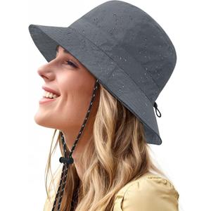 Waterproof Bucket Hat for Women Men Rain Hat Wide Brim Packable Sun Hat UV Protection Summer Beach Fishing Hiking Safari Hat (One Size, Grey)