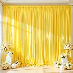 Yellow Satin Backdrop Curtains 2 Panels - Glitter Photo Drapes for Baby Shower, 10x10FT Shimmer Back Drop Cloth, Wrinkle Free for Birthday Graduation Party Wedding Background
