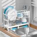 GSlife Narrow Dish Drying Rack - Expandable Small Dish Rack for Kitchen Counter, 2 Tier Adjustable Capacity (15.7''-20.7''L) Dish Drainer Rack with Removable Cutlery Holder, White