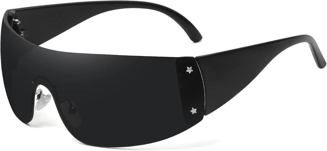 Trendy Rimless Star Y2K Sunglasses for Women Men Shield Oversized Wrap Around Frameless Sunglasses UV400 Protective