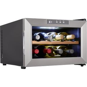 Ivation Premium Stainless Steel 8 Bottle Horizontal Thermoelectric Wine Cooler/Chiller Counter Top Red & White Wine Cellar w/Digital Temperature, Freestanding Refrigerator Quiet Operation Fridge
