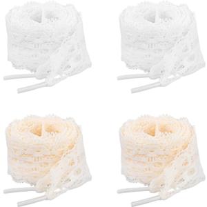 Qianyu Lace Fancy Shoelaces 3 CM Wide Flat Soft Shoe Laces Fashion Hollow Lacy Ribbon Shoe Strings for Samba Sneakers Shoes Women Girls Adult
