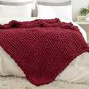 YAAPSU Chunky Knit Blanket Throw 51"x63", Soft Jumbo Chenille Throw Blanket, 100% Hand Knitted Throw Blankets for Couch Bed, Big Thick Cable Knit Blanket, Large Rope Knot Crochet Blanket (Burgundy)
