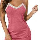 Vrtige Women's Sexy Lace V Neck Strap Full Slip Babydoll Chemise Nightgown Lingerie