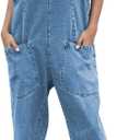 GREAIDEA High Roller Denim Jumpsuits for Women Casual Sleeveless Loose Baggy Overalls Jeans Pants Jumpers with Pockets (L)
