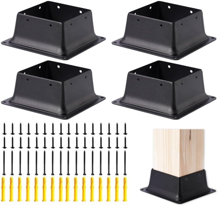 4x4 Post Base 4Pcs Wood Fence Post Bracket Anchor Base Brackets Deck Post Base for Pergola Railing Mailbox Deck (Inner Size 3.6x3.6)