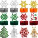 Pajean 12 Pcs Christmas Table Decorations Centerpieces Winter Snowflake Honeycomb Red and Green 3D Xmas Tree Elf Let It Snow Tabletop Sign Gold Sliver Snowflake Wonderland Holiday Party Supplies