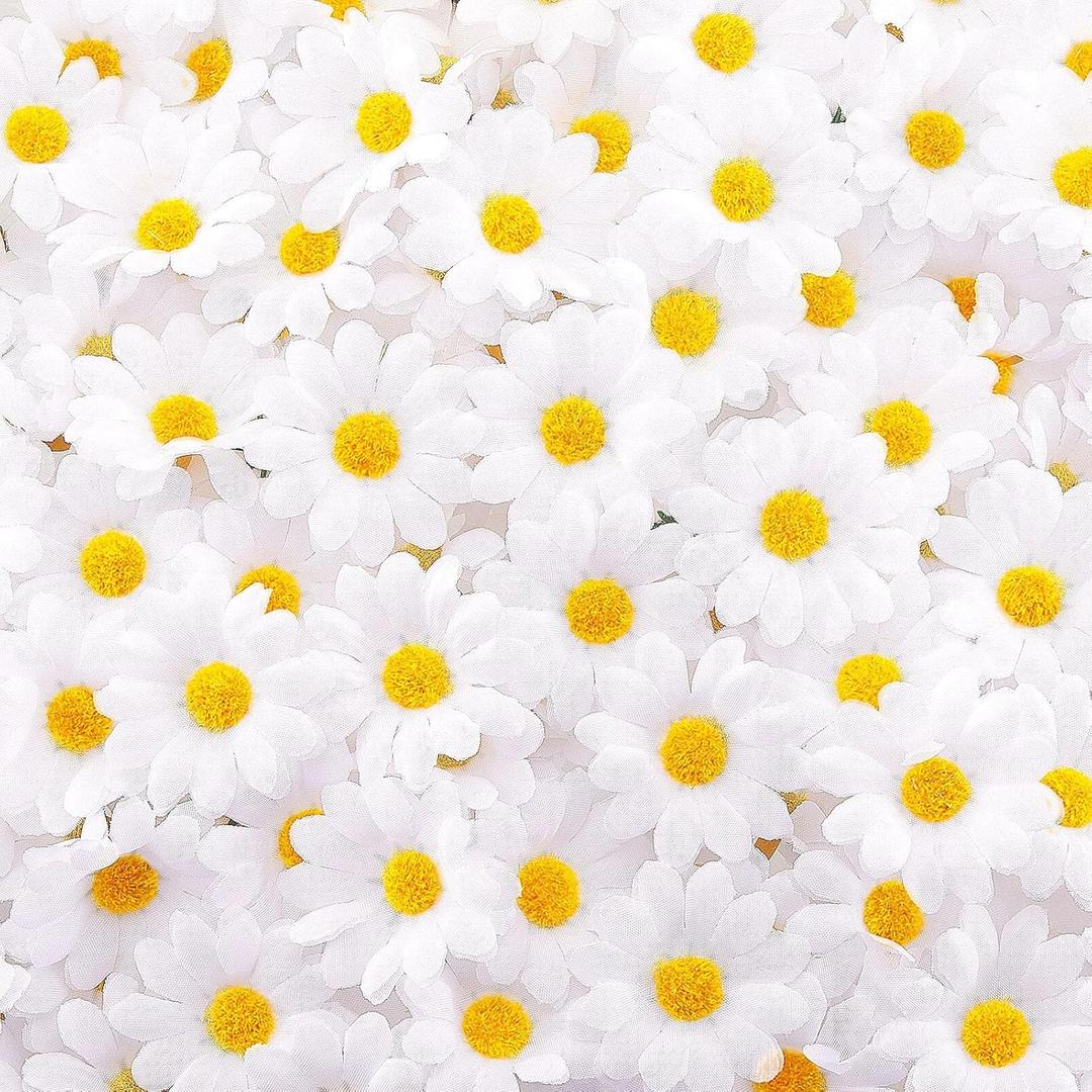 Waydress 200 Pieces Faux Daisy Flower Heads for Craft Mini Fabric Daisy Flower Heads Bulk 1. 57 Inch Artificial Fake Small Daisies Art DIY Craft for Summer Wed Birth Party Decor (White)