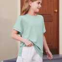 Girls Oversized Tees Textured Loose T-Shirt Short Sleeve Crewneck Summer Tops for Teen Girls Size 11-12Y Light Green