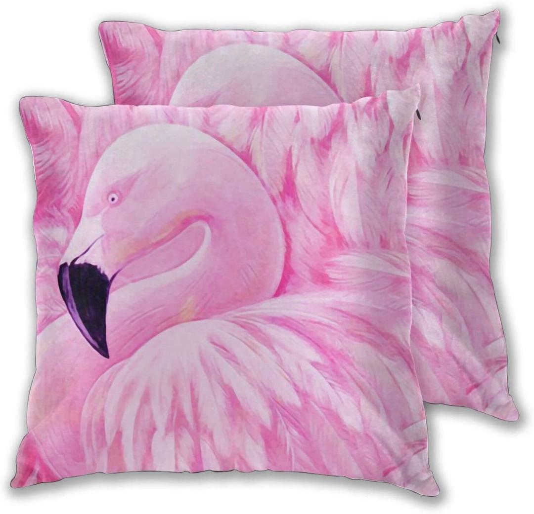 Pillowcase Set of 2 Tropical Pink Flamingo Throw Pillow Covers Shells for Couch Office Bedroom Home Decoration 20 X 20 Inches