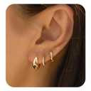 3 Pair Small Gold Hoop Earrings Sets For Multiple Piercing, Chunky Gold Hoop Earring For Women as Huggie Earrings Helix Piercing Jewelry, Dainty Hoops Cartilage Earring for Women Trendy