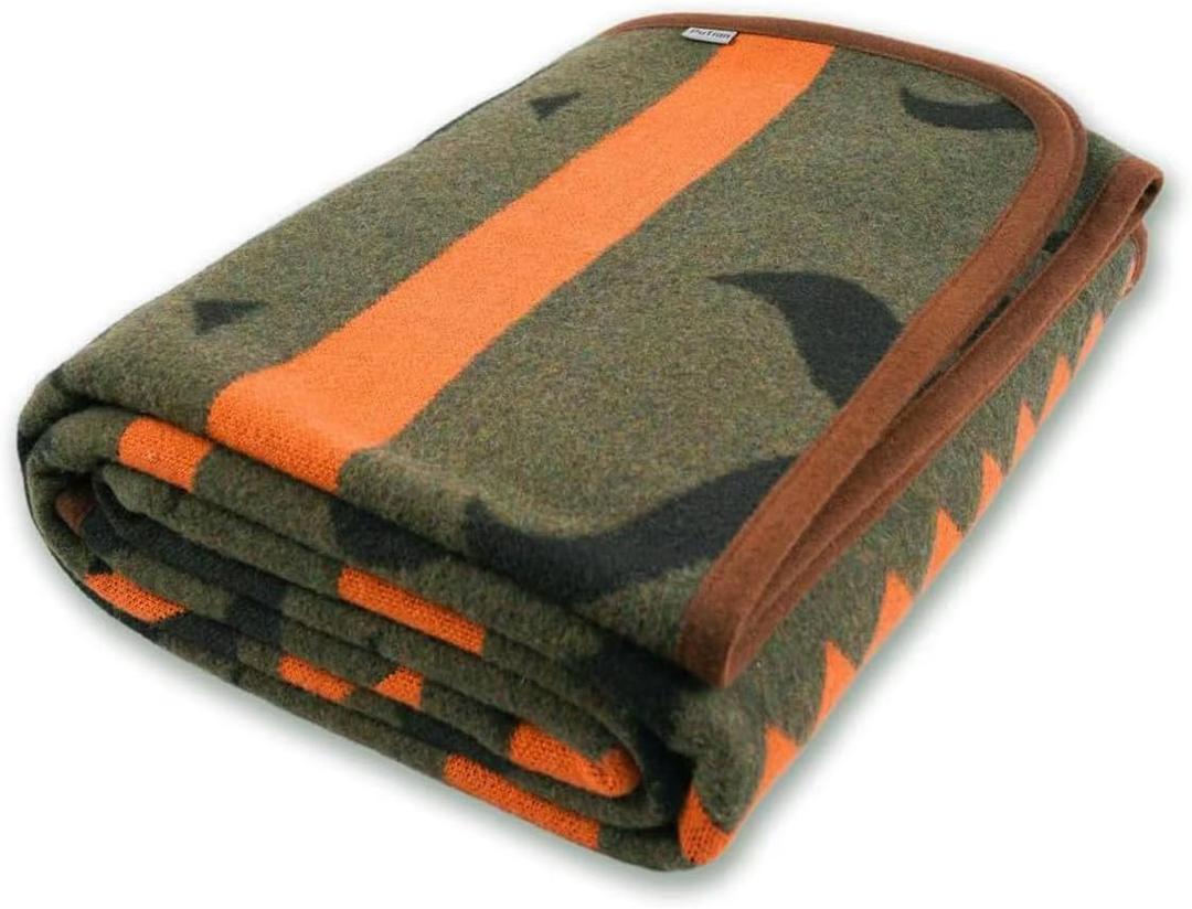 PuTian Merino Wool Blanket - Warm, Thick, Washable, 87" x 63" Large Throw for Outdoors, Camping,Couch, Bed, Travel - Super Soft Wool Blanket (Striped Fire Green)