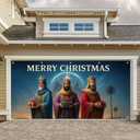 13x6ft Merry Christmas Garage Door Banner Three Kings with Gifts Nativity Star Night Sky Polyester Large Outdoor Decoration for Holiday Epiphany Church School Yard Celebration
