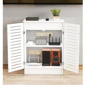 WiFi Router Storage Cabinet, Multi-Functional Router Storage Box, Floor Standing Router Storage Box Modem, Cable Management Organizer, Wall Mountable for Living Room, Office, Bedroom