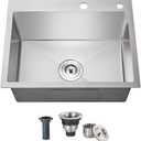 20 Inch Drop in Kitchen Sink, 9" Deep Single Bowl, 20"L x 16"W x 9"D