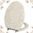 Elongated Toilet Seat Natural Wood Toilet Seat with Zinc Alloy Hinges, Easy to Install also Easy to Clean, Anti-pinch Marble Toilet Seat by Angol Shiold (Elongated, Beige Pink) (Elongated-18.5)