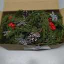 Christmas Garland Lights 6.5FT 20 Snow LED Pine Garland with Lights Battery Operated with Red Berries Pinecones Cypress Greenery Garlands Decoration for Xmas Tree Mantle Door Stairs Home Decor