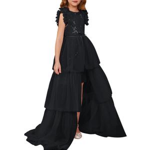 GRACE KARIN Girls Sequin Dress Formal Pageant Sparkle Party Ruffle Prom Maxi Dress Size 5-14Y (5-6 Years, Black)