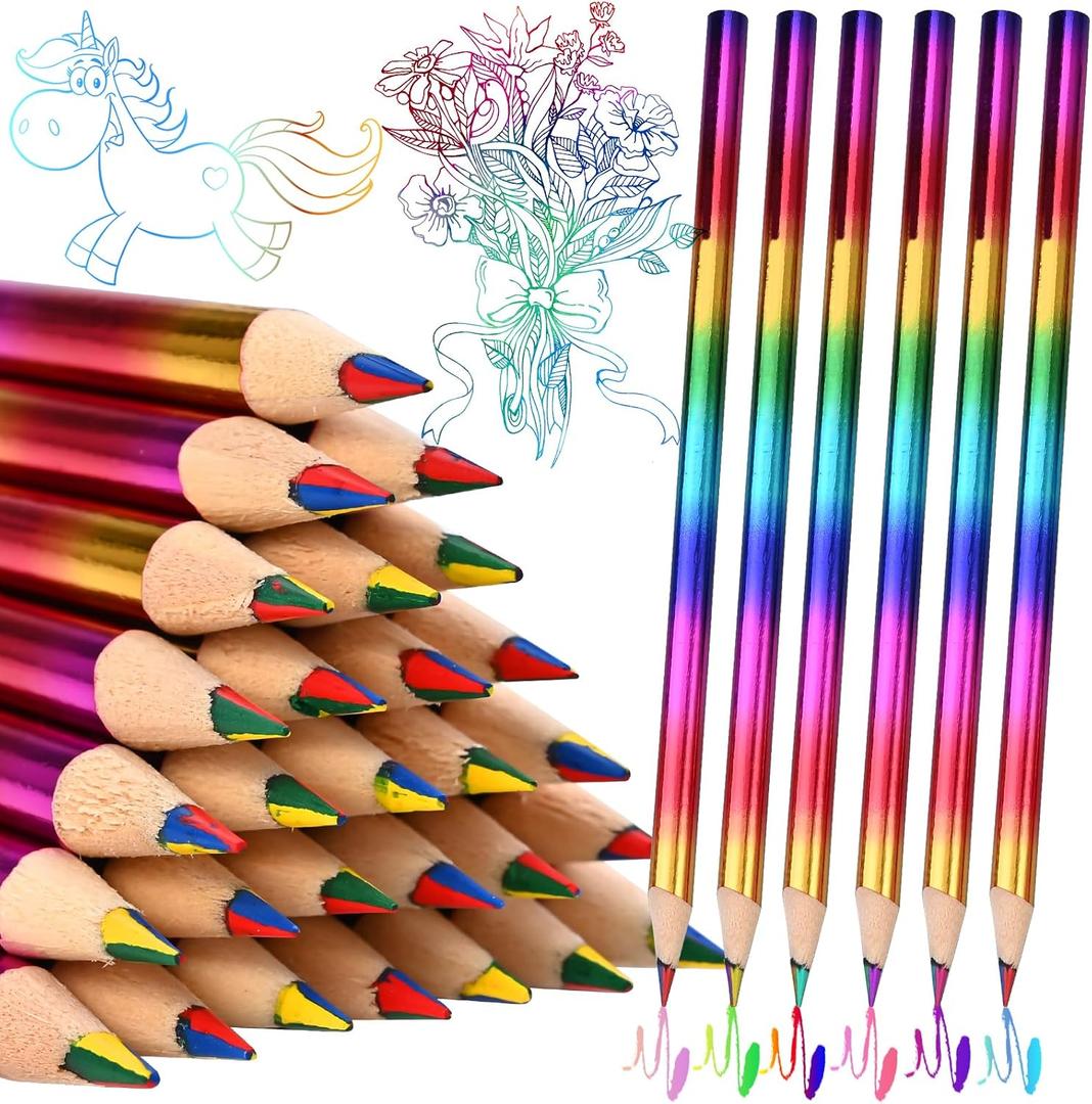 GOLDGE 40Pcs 4-in-1 Rainbow Pencils Party Favors (NOT pre-sharpened) Colored Pencils for Kids, End-of-Year Student Gifts from Teachers, Goodie Bag Stuffers for Birthdays, Classrooms 