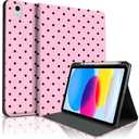 TopPerfekt Case for iPad 11th (A16) 11-inch 2025 /10th Gen 10.9-inch 2022, Cute Polka Dot Stylish Aesthetics Design Protective Cover with Pencil Holder, Anti-Slip, Anti-Shock-Big Black Polka Dots Pink