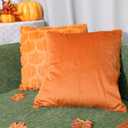 2 x Autumn Pumpkin Pillow Covers 18x18 Set of 2 Fall Thanksgiving Halloween Decorations Indoor Throw Pillow Case Soft Plush Faux Wool Cushion for Couch Sofa Bed Living Room (Orange Pumpkin)