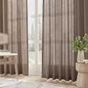 Joywell Light Brown Back Tab Rod Pocket Linen Curtains 63 Inches Long 2 Panels for Living Room Bedroom Neutral Boho Farmhouse Rustic Light Filtering Semi Sheer Curtains Window Treatment 52x63