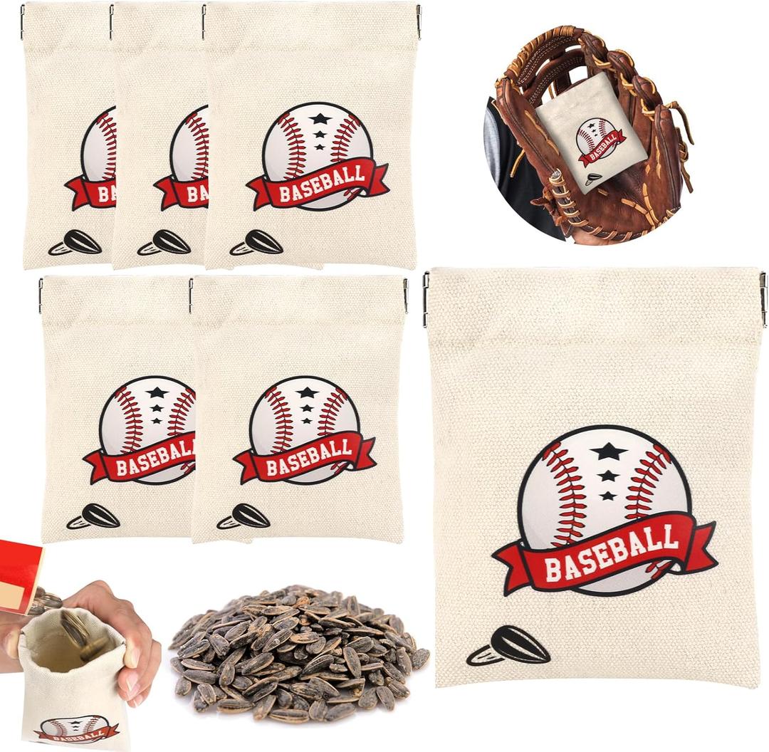 Baseball Snack Bags Baseball Treat Bags Mini Storage Bag Canvas Favor Bag Squeeze Top Portable Base Ball Team Gift for Birthday Game (6)