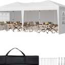 VEVOR Pop Up Canopy, 10 x 20 FT Instant Canopy Portable Gazebo with 3 Sidewalls & 2 Ventilated Windows, Height Adjustable Pop-Up Outdoor Shelter Tent for Events, Patio, Backyard, Party, Parking